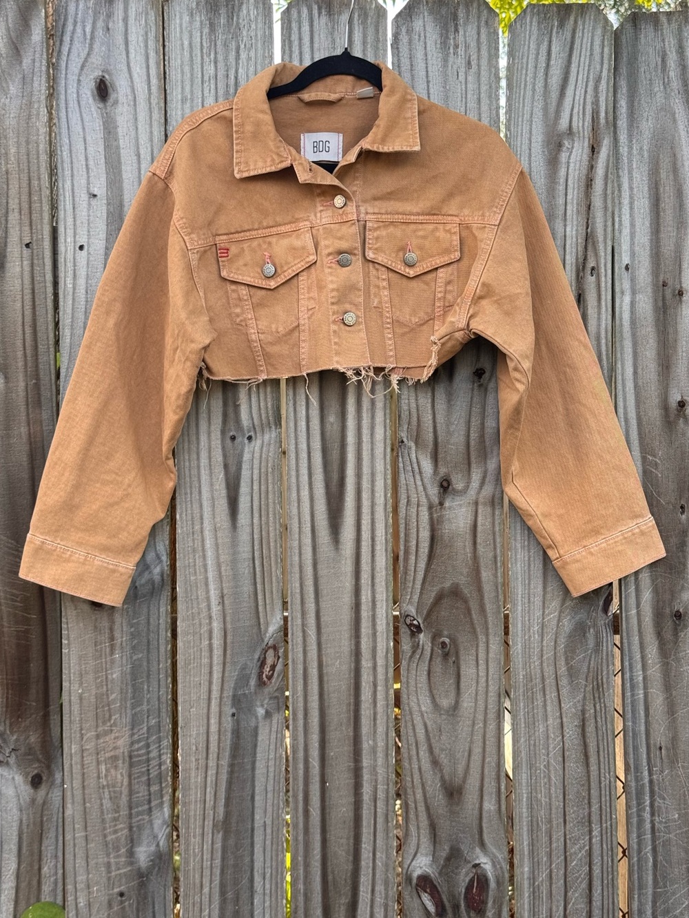 BDG urban outfitters tan cropped denim trucker jacket streetwear S